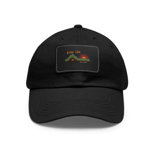 ’Ride the Sunset’ - Double R Western’s - Dad Hat with Leather Patch (Rectangle) - Black / Black patch / Rectangle