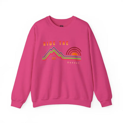 ’Ride the sunset’ Double R Western’s Women’s Heavy Blend™ Crewneck Sweatshirt - Heliconia / S - Sweatshirt