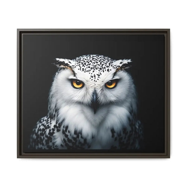 Snow Owl Midnight Edition Framed Art Canvas Wrap – Double R Western™ 24’’ x 20’’ (Horizontal) / Espresso / 1.25’’ Canvas