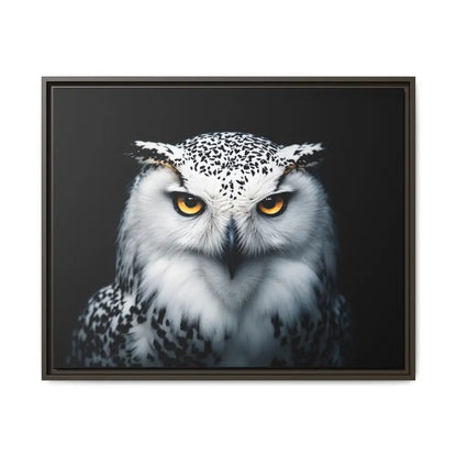 Snow Owl Midnight Edition Framed Art Canvas Wrap – Double R Western™ 30’’ x 24’’ (Horizontal) / Espresso / 1.25’’ Canvas