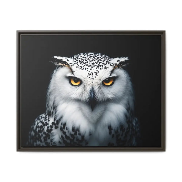 Snow Owl Midnight Edition Framed Art Canvas Wrap – Double R Western™ 30’’ x 24’’ (Horizontal) / Espresso / 1.25’’ Canvas