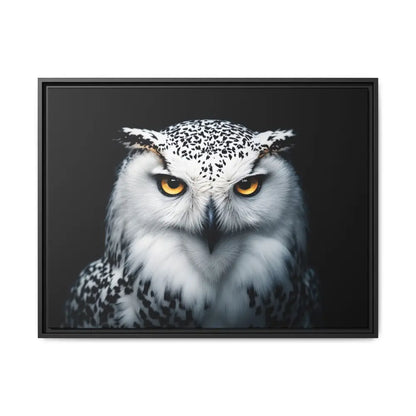 Snow Owl Midnight Edition Framed Art Canvas Wrap – Double R Western™ 32’’ x 24’’ (Horizontal) / Black / 1.25’’ Canvas