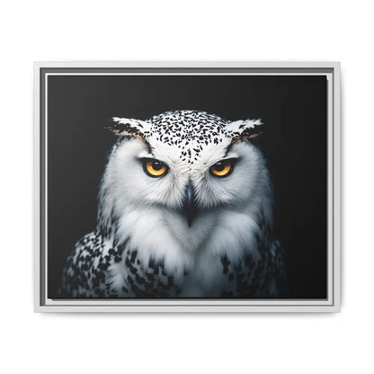 Snow Owl Midnight Edition Framed Art Canvas Wrap – Double R Western™ 20″ x 16″ (Horizontal) / White / 1.25’’ Canvas