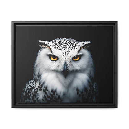 Snow Owl Midnight Edition Framed Art Canvas Wrap – Double R Western™ 20″ x 16″ (Horizontal) / Black / 1.25’’ Canvas