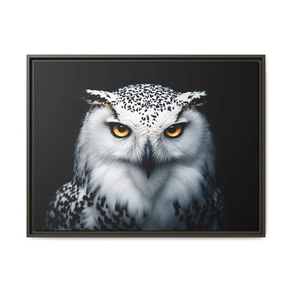 Snow Owl Midnight Edition Framed Art Canvas Wrap – Double R Western™ 32’’ x 24’’ (Horizontal) / Espresso / 1.25’’ Canvas
