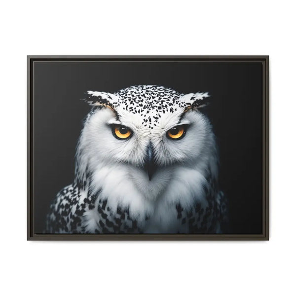 Snow Owl Midnight Edition Framed Art Canvas Wrap – Double R Western™ 32’’ x 24’’ (Horizontal) / Espresso / 1.25’’ Canvas