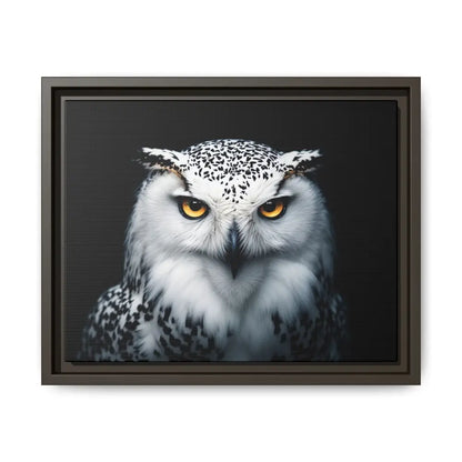 Snow Owl Midnight Edition Framed Art Canvas Wrap – Double R Western™ 14″ x 11″ (Horizontal) / Espresso / 1.25’’ Canvas