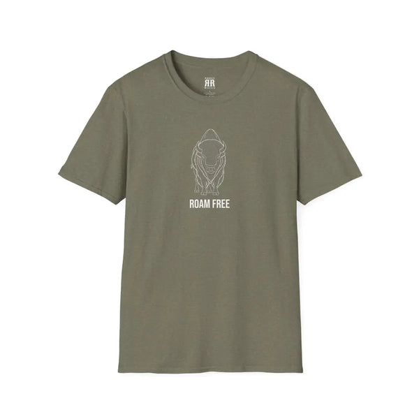 Spirit Line “Roam Free” White Bison Tee – Double R Western™ Hot Off The Trail S / Heather Military Green T Shirt