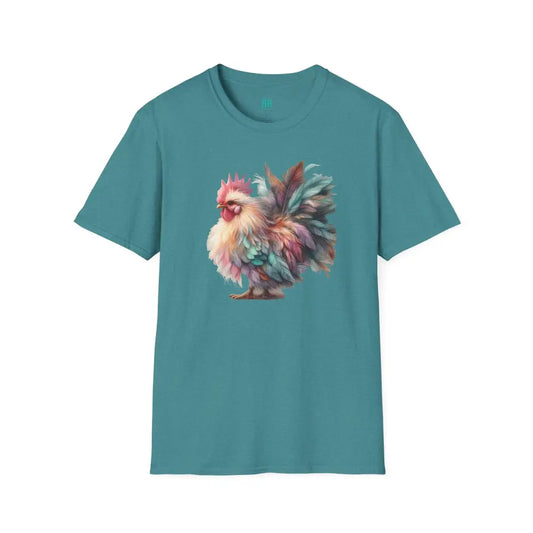 The Enchanted Fluffy Chicken Tee – Whimsical Elegance - Unisex Softstyle Tee - Heather Galapagos Blue / S - T-Shirt
