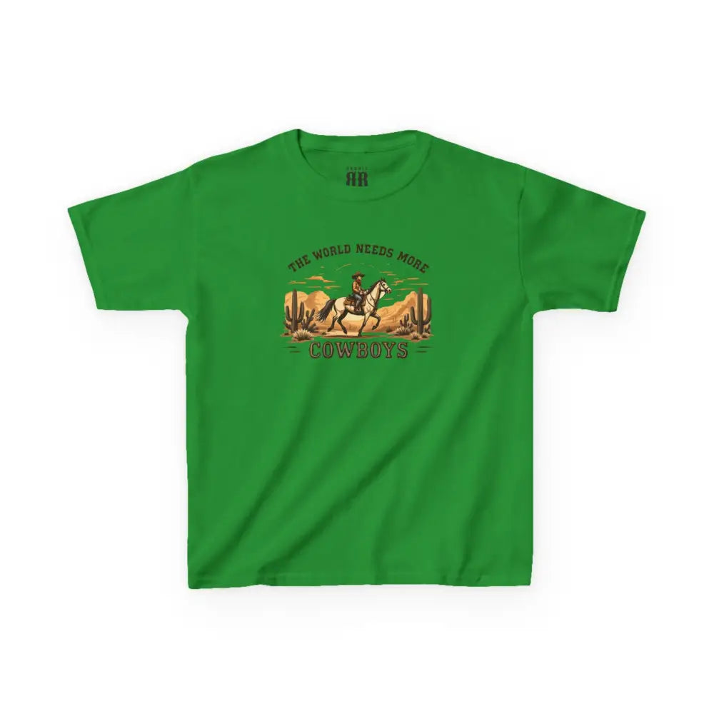 The World Needs More Cowboys T-Shirt- Double R Western - Kids Tee - Irish Green / XS - Kids clothes