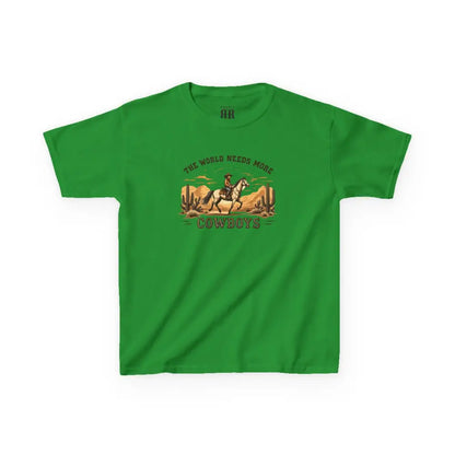 The World Needs More Cowboys T-Shirt- Double R Western - Kids Tee - Irish Green / XS - Kids clothes