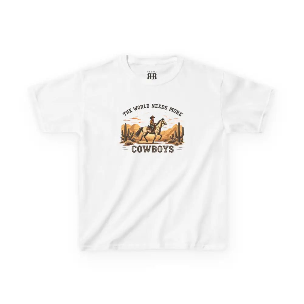 The World Needs More Cowboys T-Shirt- Double R Western - Kids Tee - White / XS - Kids clothes