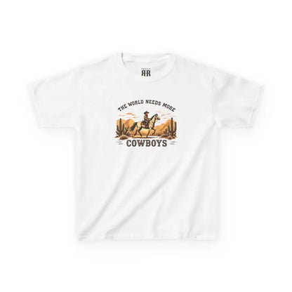 The World Needs More Cowboys T-Shirt- Double R Western - Kids Tee - White / XS - Kids clothes