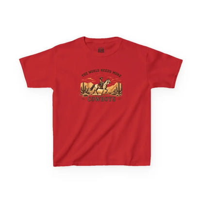 The World Needs More Cowboys T-Shirt- Double R Western - Kids Tee - Red / XS - Kids clothes