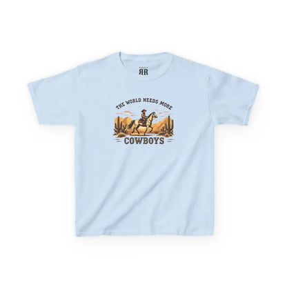 The World Needs More Cowboys T-Shirt- Double R Western - Kids Tee - Light Blue / XS - Kids clothes