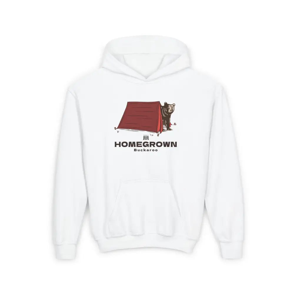 ’’Trailblazer Bear’’ - Double R Western Homegrown Buckaroo series - Youth Heavy Blend Hooded Sweatshirt - S / White