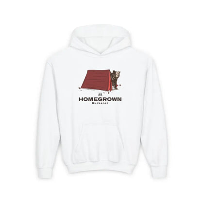 ’’Trailblazer Bear’’ - Double R Western Homegrown Buckaroo series - Youth Heavy Blend Hooded Sweatshirt - S / White