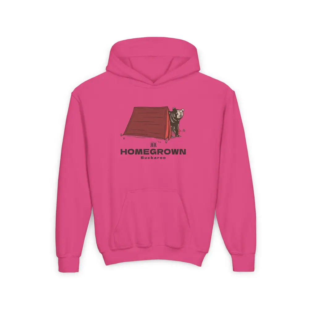 ’’Trailblazer Bear’’ - Double R Western Homegrown Buckaroo series - Youth Heavy Blend Hooded Sweatshirt - S / Heliconia