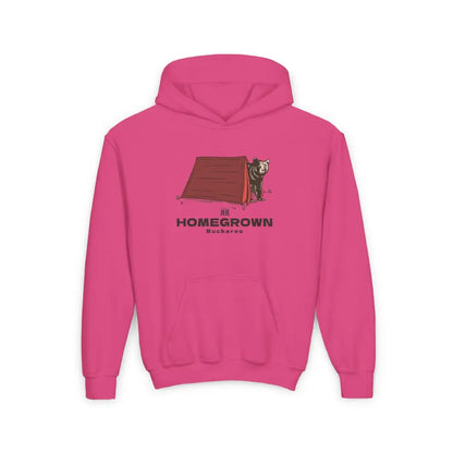 ’’Trailblazer Bear’’ - Double R Western Homegrown Buckaroo series - Youth Heavy Blend Hooded Sweatshirt - S / Heliconia