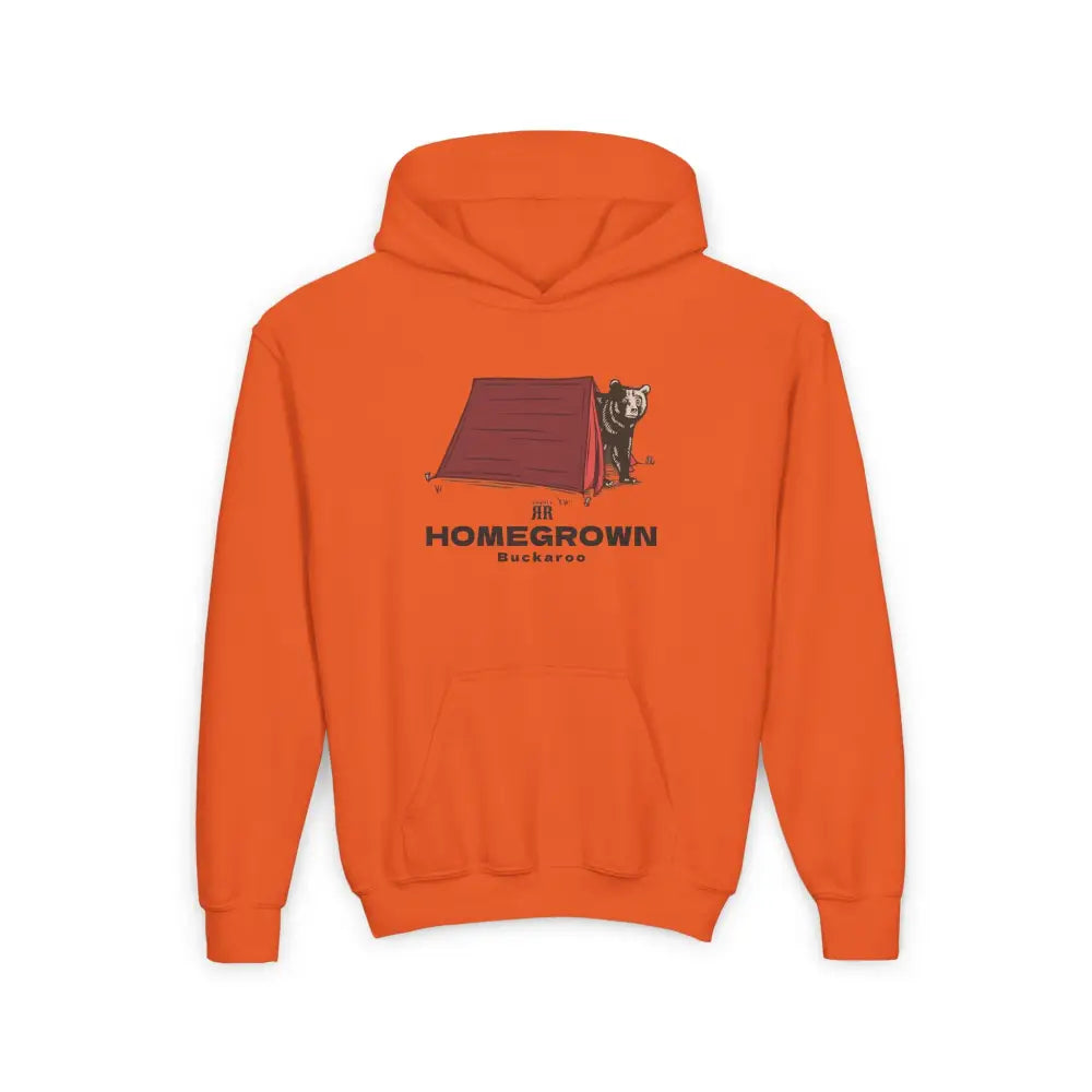 ’’Trailblazer Bear’’ - Double R Western Homegrown Buckaroo series - Youth Heavy Blend Hooded Sweatshirt - S / Orange