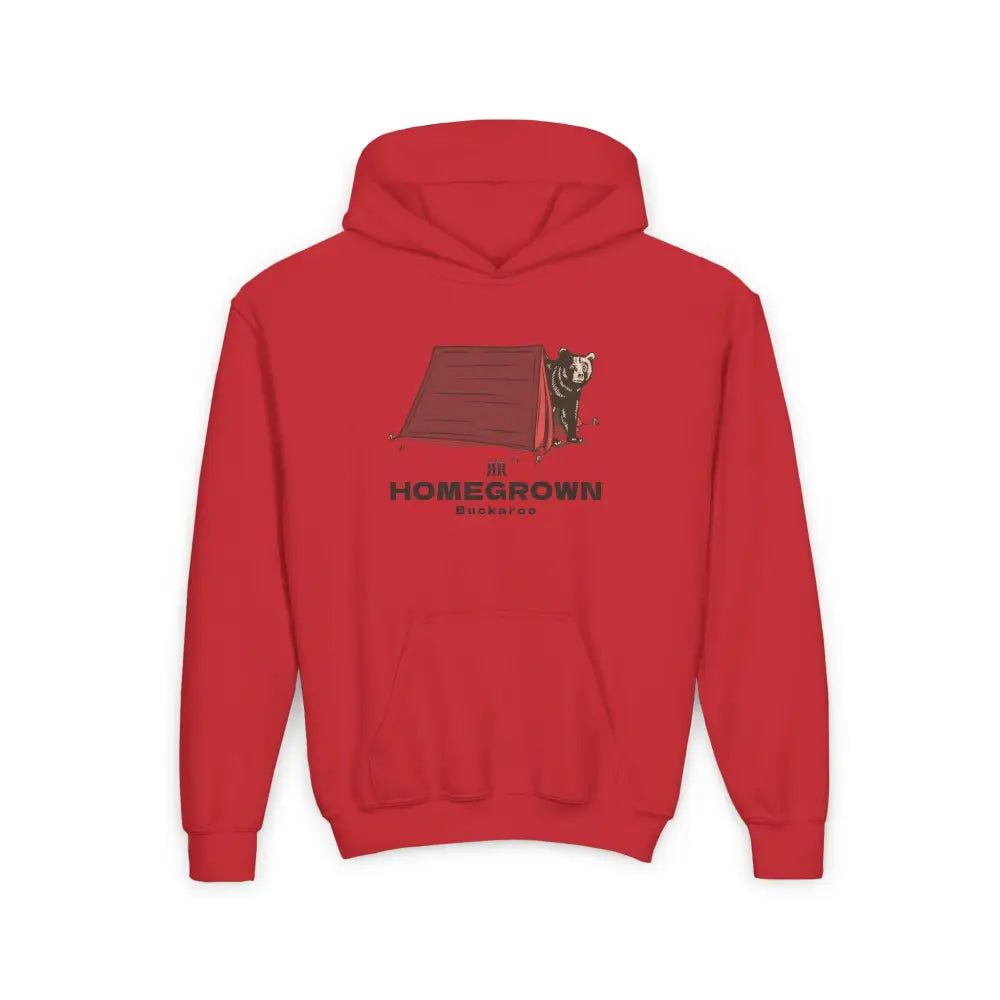 ’’Trailblazer Bear’’ - Double R Western Homegrown Buckaroo series - Youth Heavy Blend Hooded Sweatshirt - S / Red