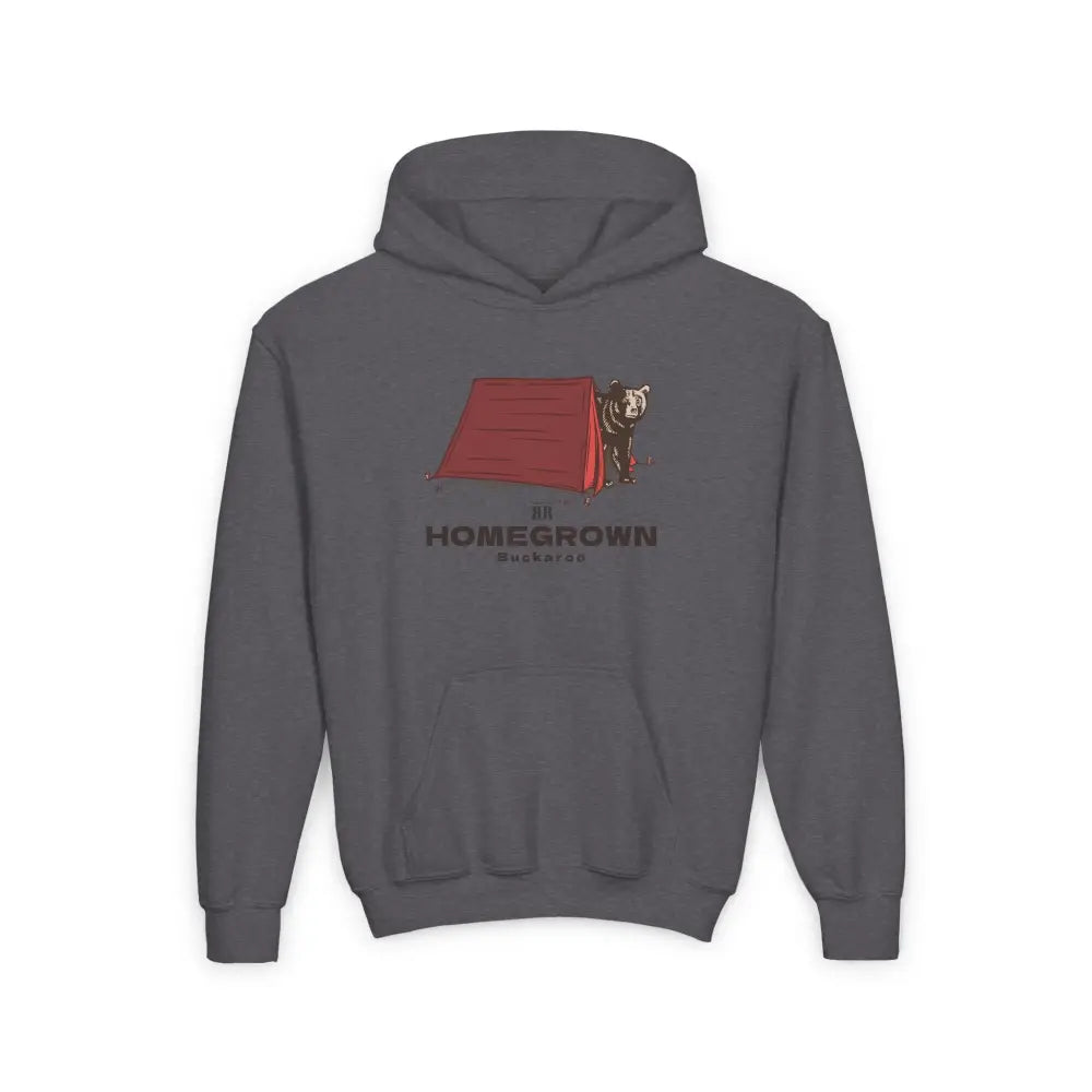 ’’Trailblazer Bear’’ - Double R Western Homegrown Buckaroo series - Youth Heavy Blend Hooded Sweatshirt - S / Dark