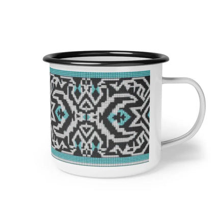 ’Tribal Echoes’ Enamel Camp Mug Perfect for Camping & Outdoor Adventures 12oz / Black Rim Mug