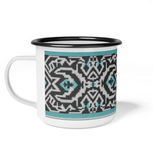 ’Tribal Echoes’ Enamel Camp Mug Perfect for Camping & Outdoor Adventures 12oz / Black Rim Mug