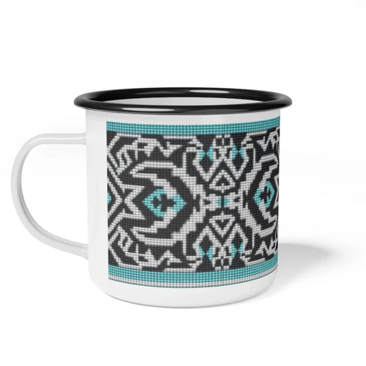 ’Tribal Echoes’ Enamel Camp Mug Perfect for Camping & Outdoor Adventures 12oz / Black Rim Mug