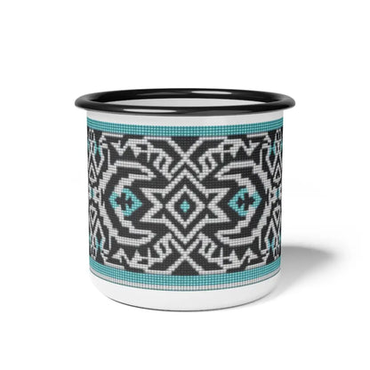 ’Tribal Echoes’ Enamel Camp Mug Perfect for Camping & Outdoor Adventures 12oz / Black Rim Mug