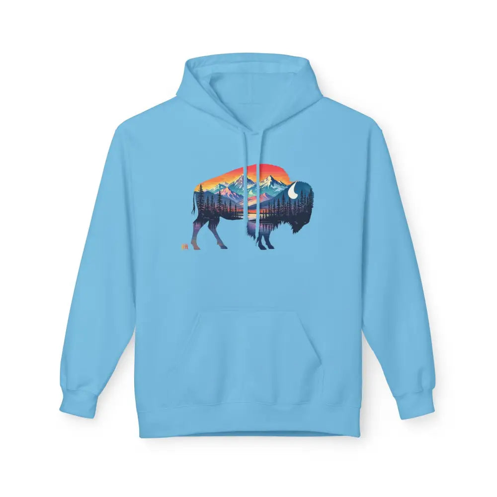 Western Bison Hoodie – Double R Western™ Renew & Restore Collection - Hot Off The Trail - L / Sky - Hoodie