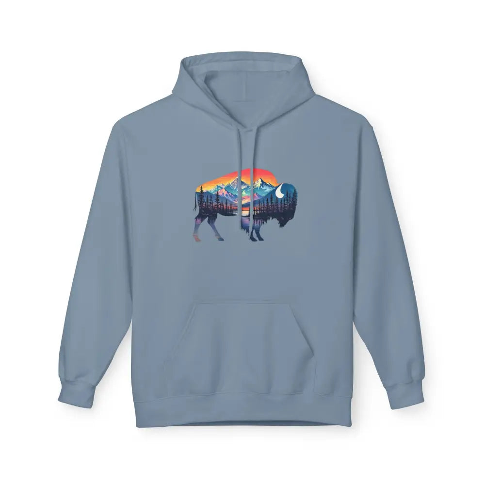 Western Bison Hoodie – Double R Western™ Renew & Restore Collection Hot Off The Trail S / Stone Blue Hoodie