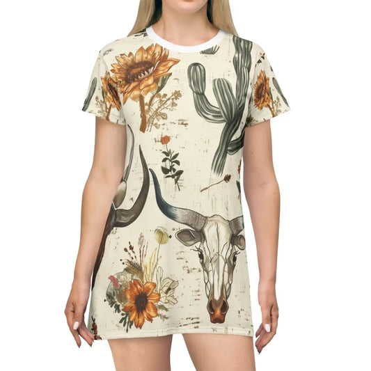 Western Desert Bloom’ Double R Western’s™ Tee Shirt Dress (AOP) L All Over Prints