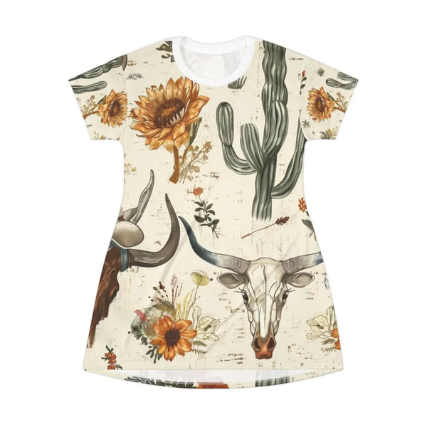 Western Desert Bloom’ Double R Western’s™ Tee Shirt Dress (AOP) L All Over Prints