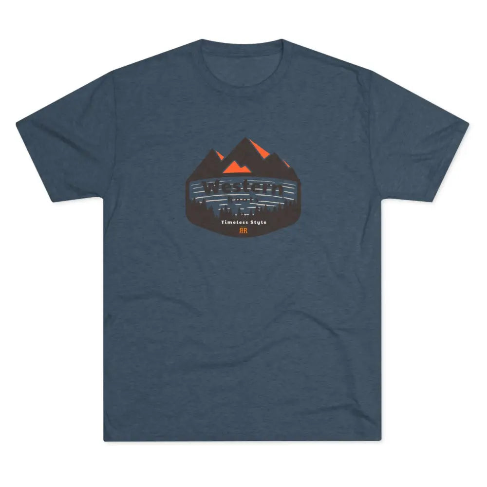 ’Western Roots Timeless Style’ -Double R western’s Tri-Blend Crew Tee - S / Tri-Blend Indigo - T-Shirt