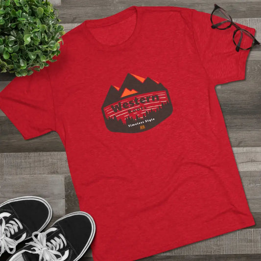 ’Western Roots Timeless Style’ -Double R western’s Tri-Blend Crew Tee - S / Tri-Blend Vintage Red - T-Shirt