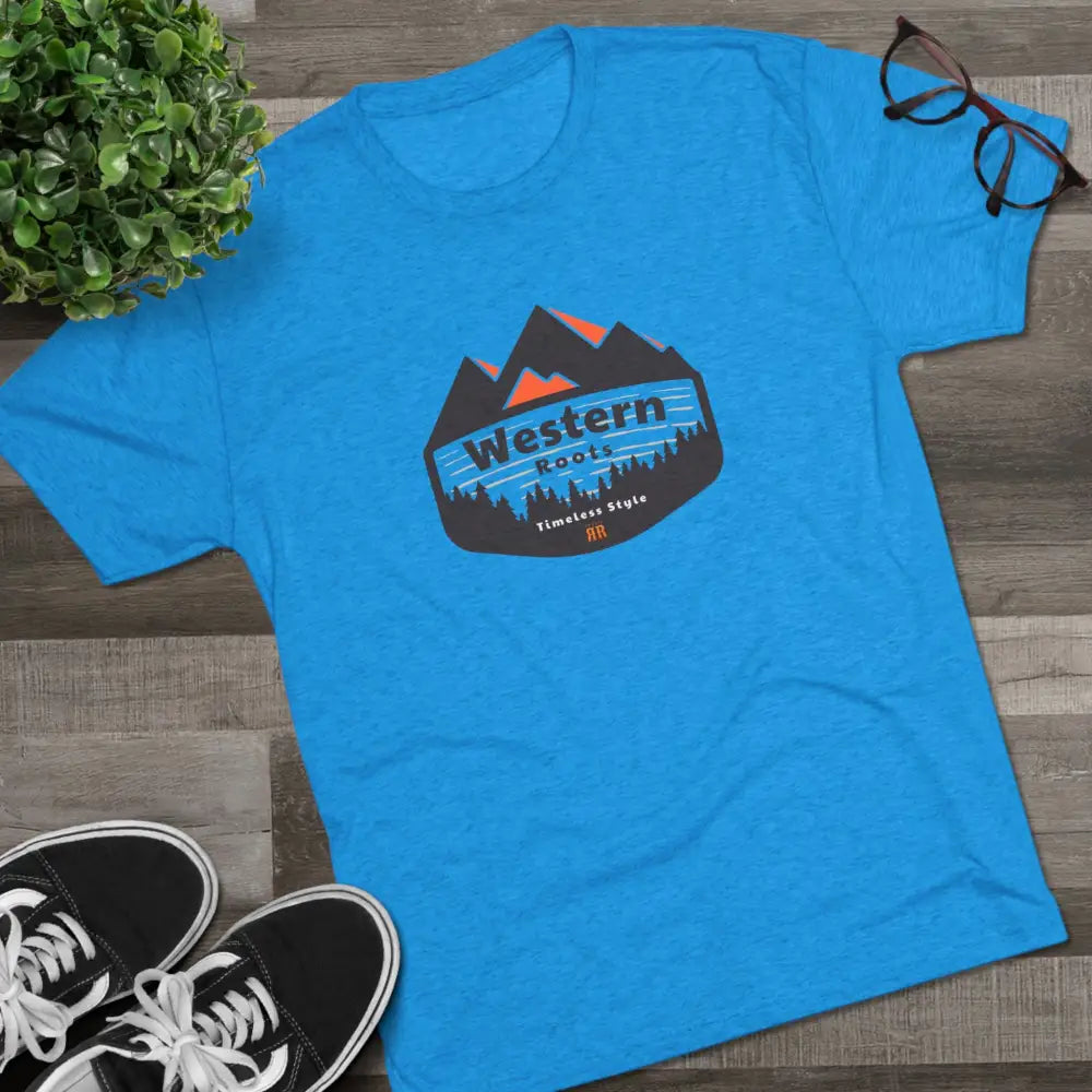 ’Western Roots Timeless Style’ -Double R western’s Tri-Blend Crew Tee - S / Tri-Blend Vintage Turquoise - T-Shirt