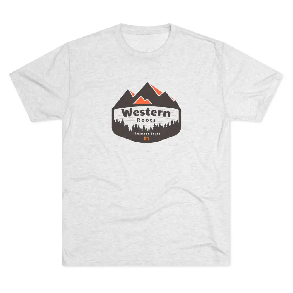 ’Western Roots Timeless Style’ -Double R western’s Tri-Blend Crew Tee - S / Tri-Blend Heather White - T-Shirt