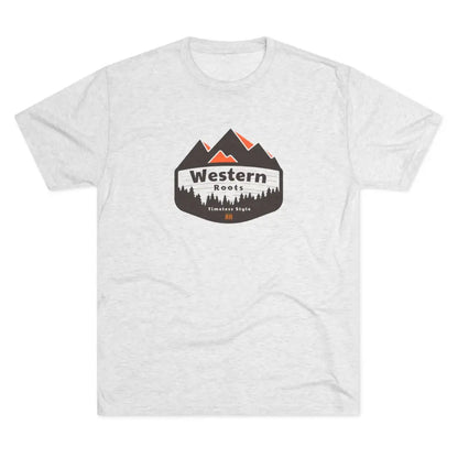 ’Western Roots Timeless Style’ -Double R western’s Tri-Blend Crew Tee - S / Tri-Blend Heather White - T-Shirt