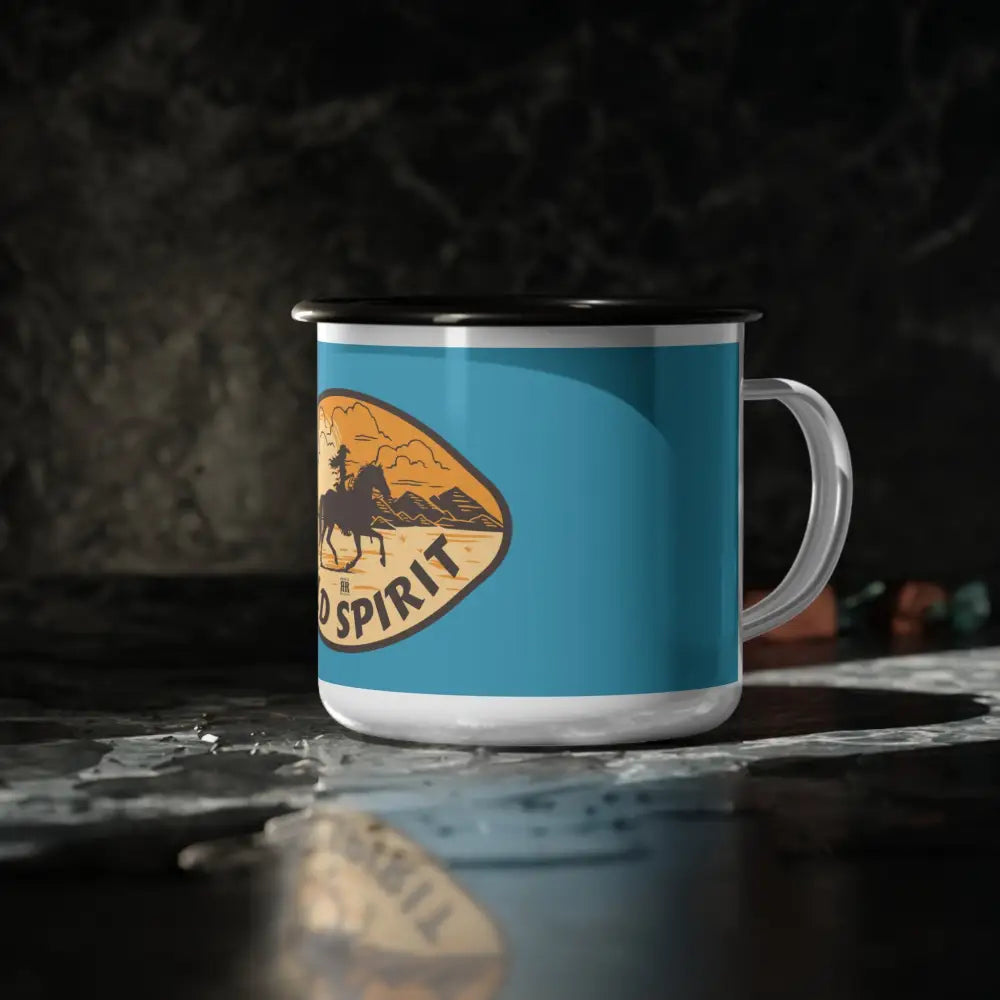 ’Wild Spirit’ - Double R Western Enamel Camp Cup - 12oz / Black Rim - Mug