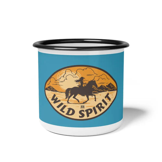 ’Wild Spirit’ - Double R Western Enamel Camp Cup - 12oz / Black Rim - Mug