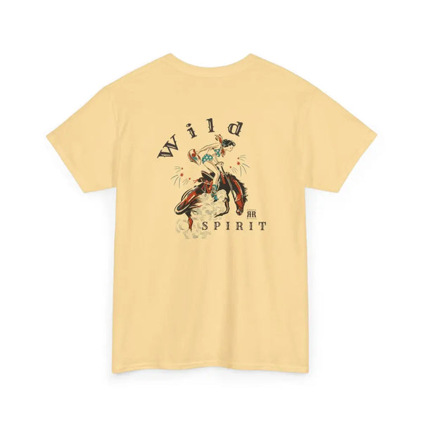 ’Wild Spirit’ Double R Western’s ™ Heavy Cotton Tee Back Graphic Design Yellow Haze / S T Shirt