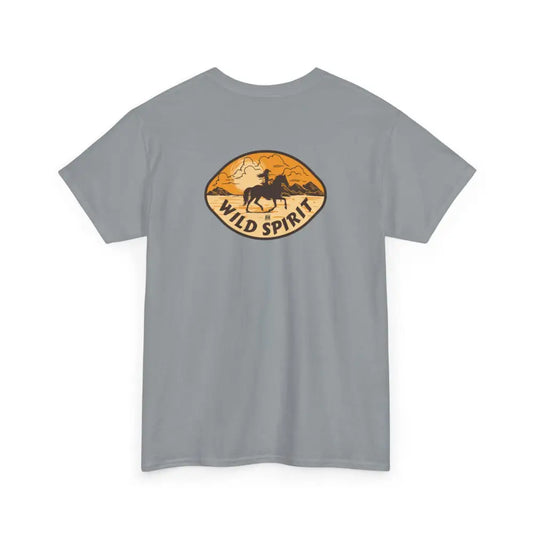 ’Wild Spirit’ - Double R Western’s - Heavy Cotton Tee - Back Graphic Design - Gravel / S - T-Shirt