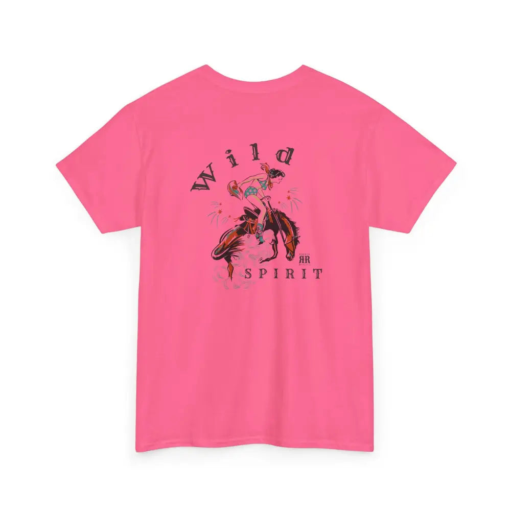 ’Wild Spirit’ - Double R Western’s ™ - Heavy Cotton Tee - Back Graphic Design - Safety Pink / S - T-Shirt