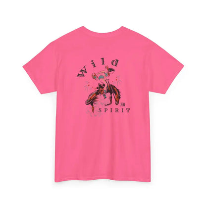 ’Wild Spirit’ - Double R Western’s ™ - Heavy Cotton Tee - Back Graphic Design - Safety Pink / S - T-Shirt