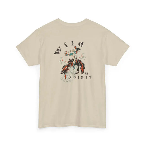 ’Wild Spirit’ Double R Western’s ™ Heavy Cotton Tee Back Graphic Design Sand / S T Shirt