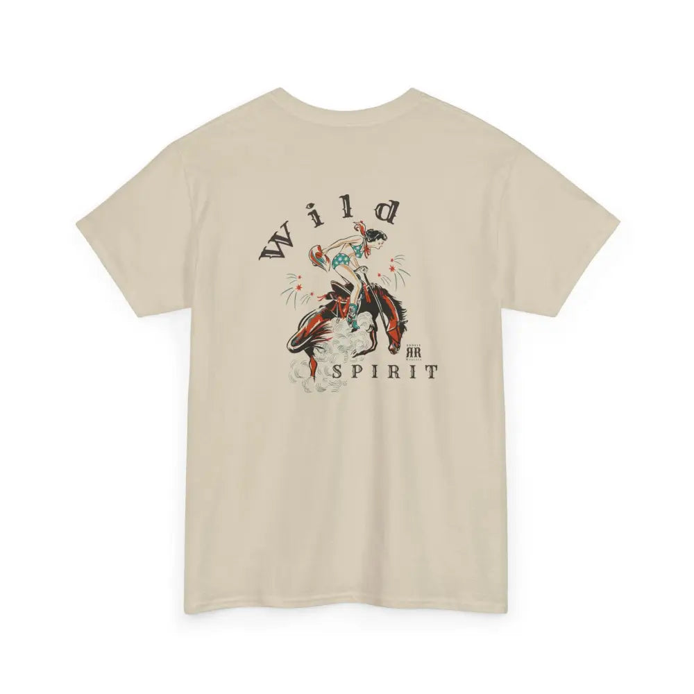 ’Wild Spirit’ - Double R Western’s ™ - Heavy Cotton Tee - Back Graphic Design - Sand / S - T-Shirt