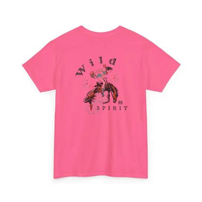 ’Wild Spirit’ Double R Western’s ™ Heavy Cotton Tee Back Graphic Design Safety Pink / S T Shirt