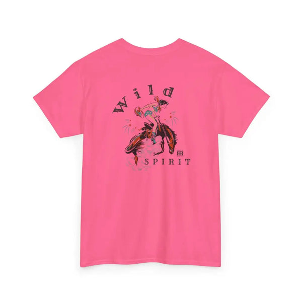 ’Wild Spirit’ Double R Western’s ™ Heavy Cotton Tee Back Graphic Design Safety Pink / S T Shirt
