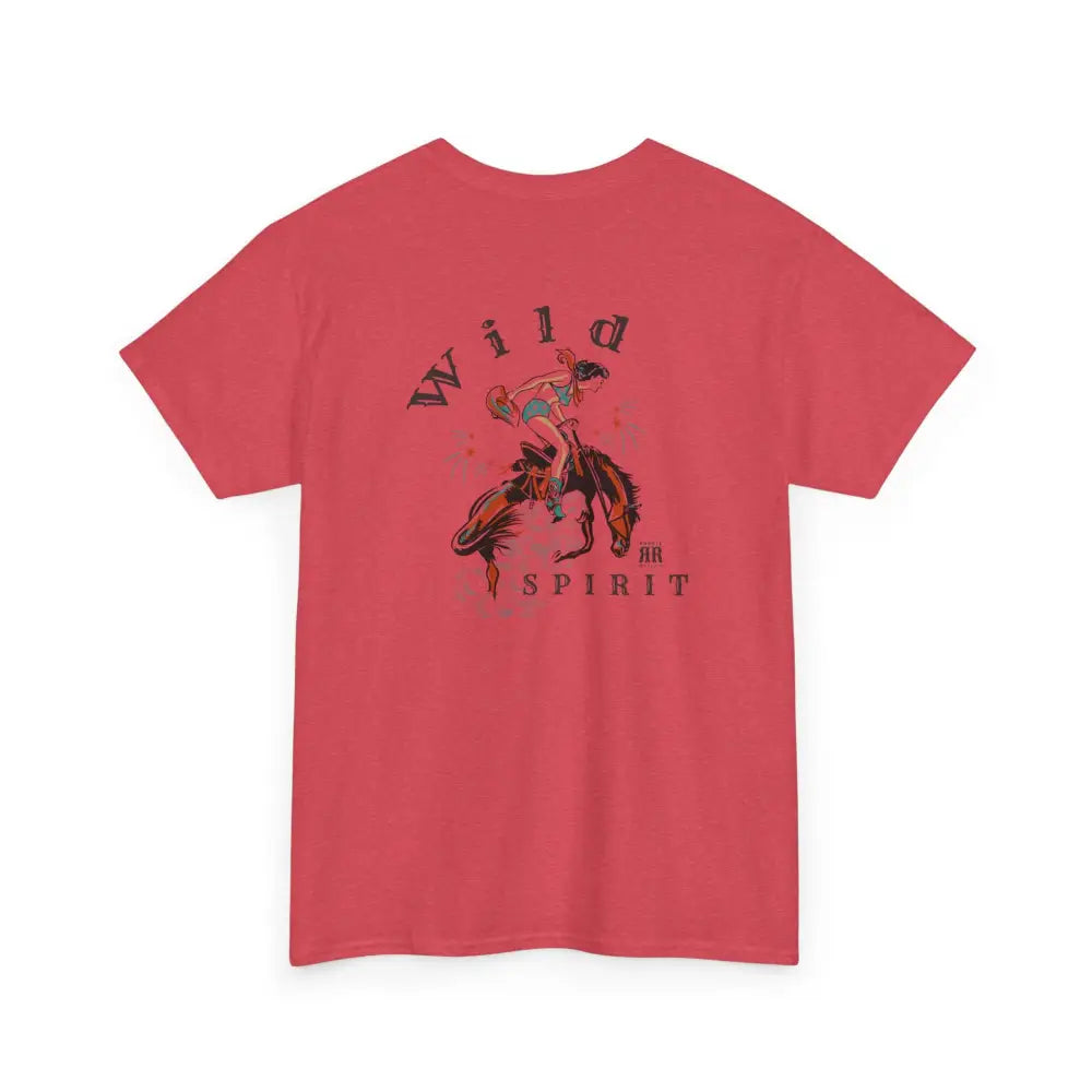 ’Wild Spirit’ - Double R Western’s ™ - Heavy Cotton Tee - Back Graphic Design - Heather Red / S - T-Shirt
